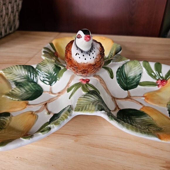 Fitz & Floyd FF Vintage 1991 Rare Woodland Partridge 3 Section Appetizer Tray - Picture 6 of 15